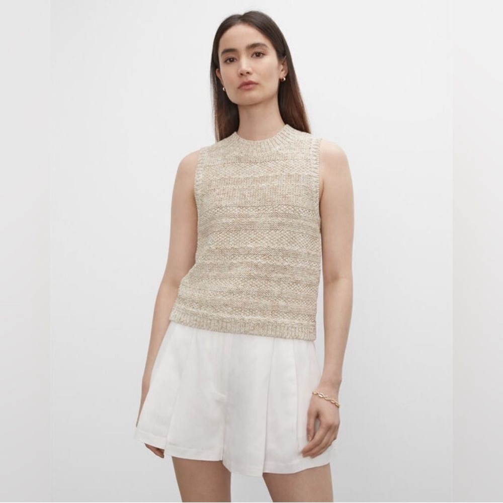 Club Monaco Oatmeal Cotton Blend Mix Texture Knit Tank Top Beach Coastal Grandma